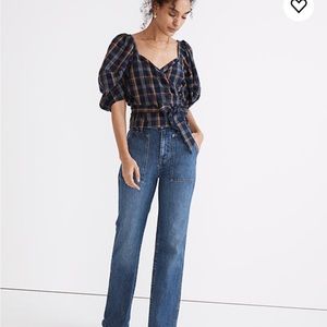 Madewell plaid puff sleeve top. Size small